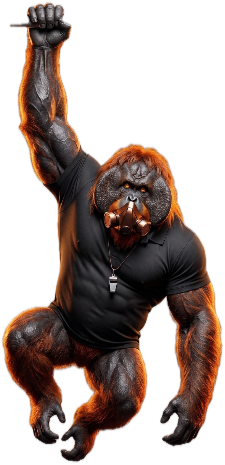 Ronnie, the FERAL coach, dangling from the header